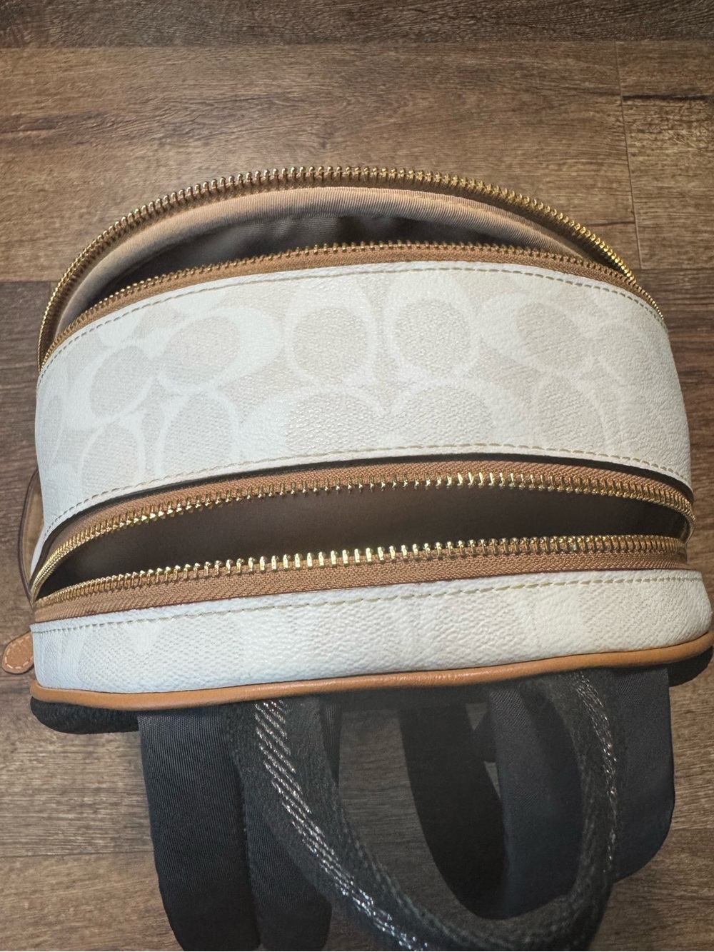 Coach Signature Canvas Backpack Tan Brown Leather Trim Gold Hardware - Picture 2 of 8